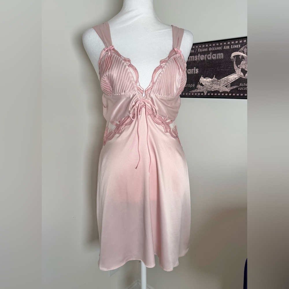 M NWT For Love & Lemons Hallie Pink Satin Slip Dress with Long Satin Ties